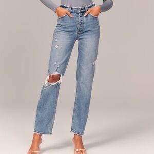 Abercrombie & Fitch The Dad High Rise Distressed Light Blue Jeans
